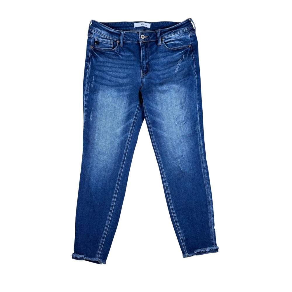 KanCan KC7122D Medium Wash Distressed Frayed Hem Skinny Jeans Womens 13 30